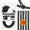 SOOOEC 100 Pack Reusable Zip Ties 18 inch Heavy Duty Outdoor UV Resistant, Releasable Black Zip Ties Heavy Duty Indoor Round Ending No Hurt, Cable Ties Reusable Tie Wraps Non Slip Off view 1