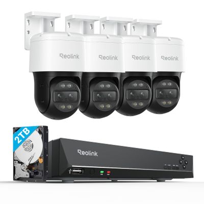 4X REOLINK Trackmix PoE Bundle 1x RLN8-410 NVR with Built-in 2TB HDD, 4K PTZ Security Cameras System, IP PoE Outdoor Cameras with 6X Hybrid Zoom, Auto Tracking, Human/Vehicle/Pet Detection