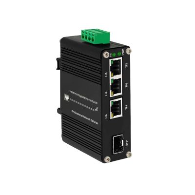 BAISULI Industrial Din Rail Switch Gigabit Ethernet 3 Port Gigabit (PoE) Fiber Switch with SFP 10/100/1000Mbps Ethernet Switch 3GE+1SFP 12~48VDC IP40 Aluminum Case(Non-PoE Type)