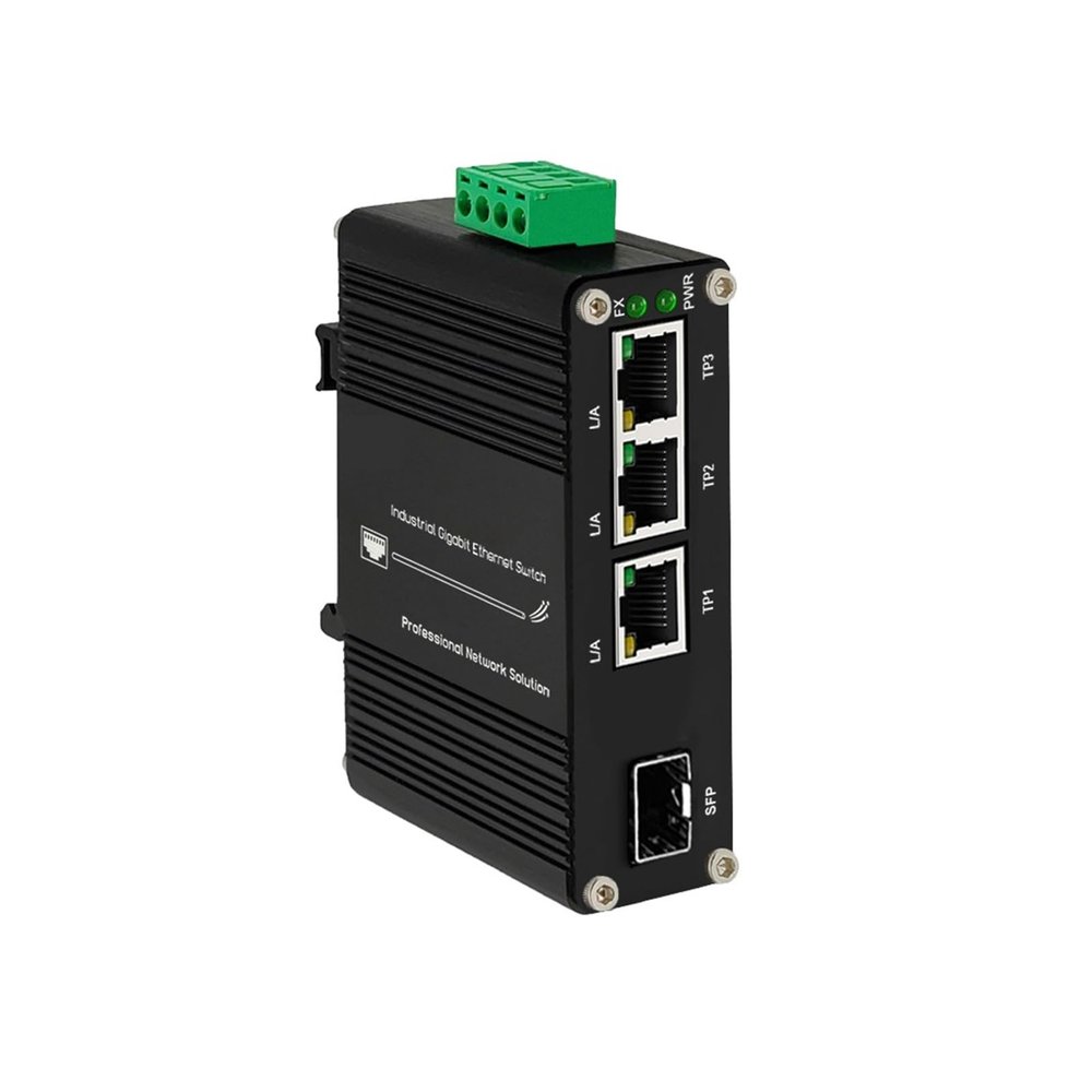 BAISULI Industrial Din Rail Switch Gigabit Ethernet 3 Port Gigabit (PoE) Fiber Switch with SFP 10/100/1000Mbps Ethernet Switch 3GE+1SFP 12~48VDC IP40 Aluminum Case(Non-PoE Type)