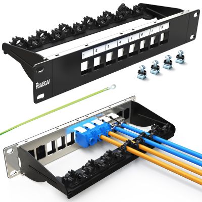 PBAEGAV 8 Port Patch Panel Blank UTP/STP 1U 10 Keystone Patch Panel with Cable Management and Support Bar Compatible with LC/SC/ST/FC/USB/HDMI Keystone Jack(8 Port)