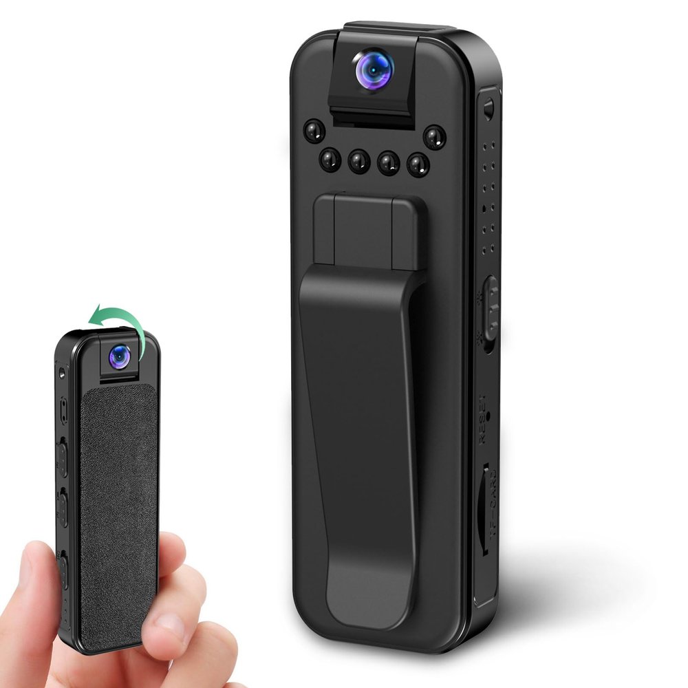 HKFUG Mini Body Camera HD 1080P Portable Video Recorder with 180 Rotatable Lens Wearable Camcorder with Night Vision Police Body cam for Sport/Delivery/Travel/Law Enforcement