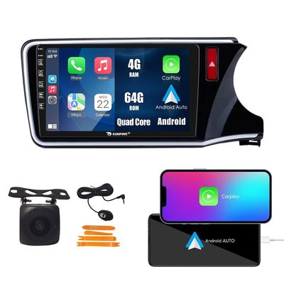 Kunfine Car CarPlay Android Auto Navigation Stereo GPS Radio Reverse Camera Display 10" IPS Touchscreen Headunit Tablet Pad Media Player for Honda City 2014-2017RHD, if Applicable Quad Core 4G+64G