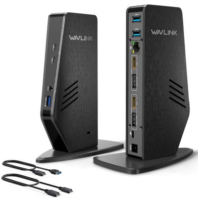WAVLINK Universal Laptop Docking Station - Dual Monitor Support for Windows and Mac, 5K/Dual 4K@60Hz (2 HDMI, 2 DP, 3 USB, 2 USB-C, Ethernet, Audio&Mic)