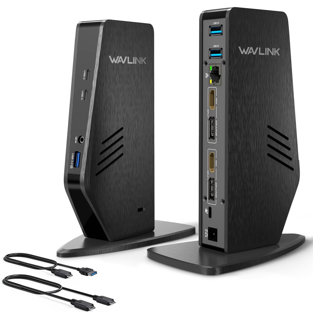 WAVLINK Universal Laptop Docking Station - Dual Monitor Support for Windows and Mac, 5K/Dual 4K@60Hz (2 HDMI, 2 DP, 3 USB, 2 USB-C, Ethernet, Audio&Mic)