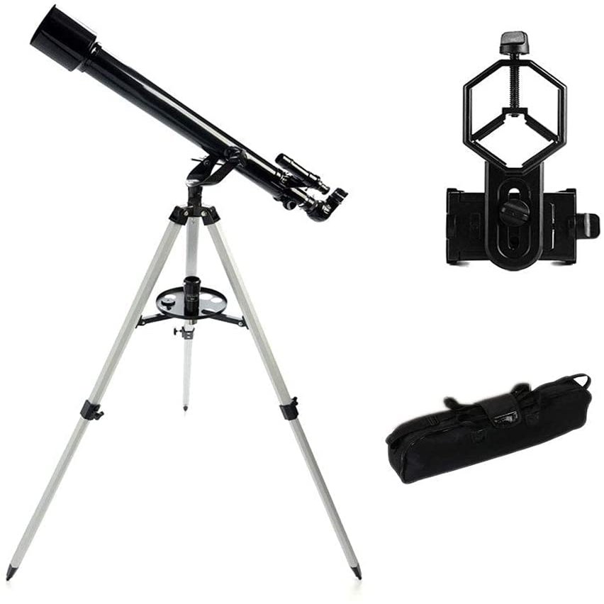 DCYEQRQ Portable Astronomical Telescope,Refractor Telescope for Kids and Astronomy Beginners with Lightweight Tripod,Phone Mount and Carry Bag,Perfect for Educational Gift (Silver+phonemou