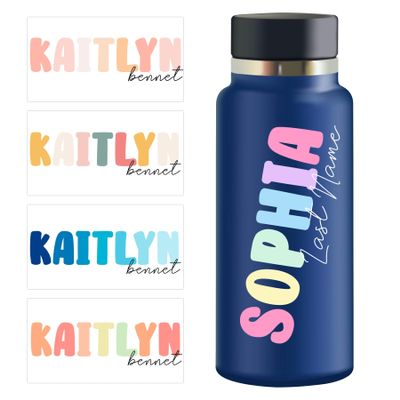 3 Pcs Custom Name Transparent Sticker Personalized Pastel First & Last Name Vibes Waterproof Vinyl Clear Decal for Water Bottles, Tumblers, Laptops, Kindle Gifts for Kids, Girl, Boy, Student, Teacher