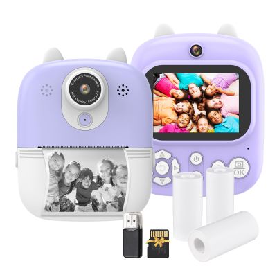 Andoer Kids Instant Print Camera Digital Camera for Kids 1080P Dual Lens 2.4 Inch IPS Screen with 32GB TF Card USB Card Reader 3 Rolls Thermal Printing Paper Neck Strap Gift for Children Boys Girls