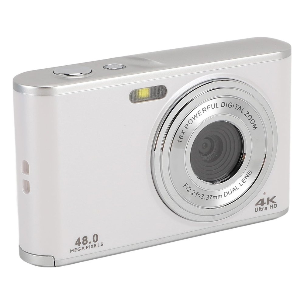 ASHATA 48MP Digital Camera for Photography, UHD 4K Vlogging Video Camera with 2.8 inch Display, Autofocus Antishake 16X Zoom Digital Point Shoot Camera for Selfie Beginner (White)