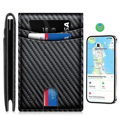 Air tag Wallet for Men, Tracker Wallet with 10 Card Slots, for Apple Find My APP (Only iOS) Father's Day, for Boyfriends, Fathers, etcCarbon Black & Black
