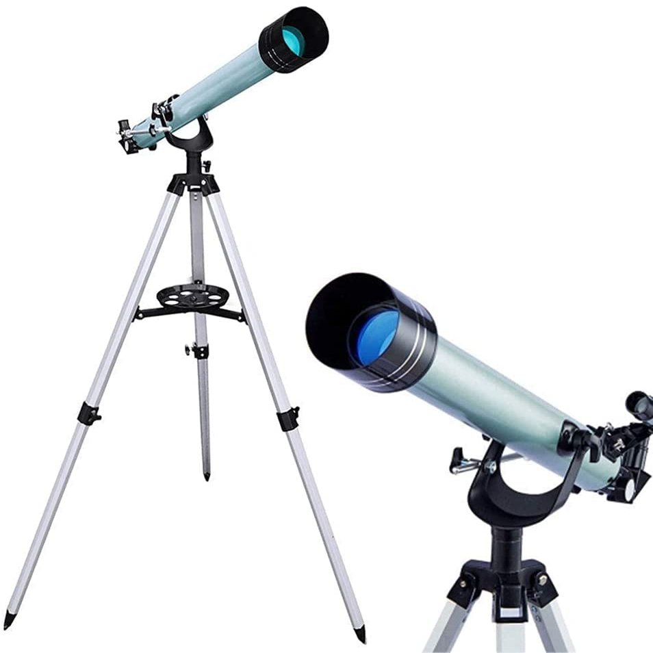 DCYEQRQ Portable Astronomical Telescope,Refractor Telescope for Kids and Astronomy Beginners with Lightweight Tripod,Phone Mount and Carry Bag,Perfect for Educational Gift (Silver+phonemou