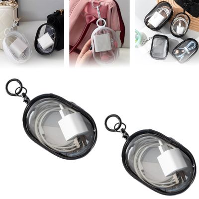 Charging Cable Storage Bag, Mobile Phone Charger Transparent Storage Organizer, Waterproof Cable Storage Clear Bag, Portable Electronic Cord Organizer Travel Case (2pcs Black)