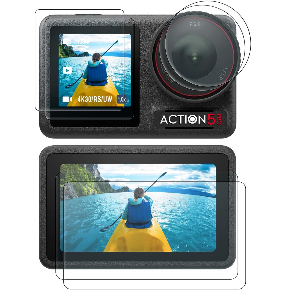 AMAZEAR Lens Screen Protector Comatible with DJI Osmo Action 5 Pro (2 Sets), Action5 Pro Accessories Tempered Glass Protector OLED Display, Ultra HD, 9H Hardness, Scratch Resistant, Bubble-Free