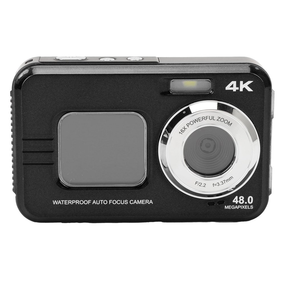 4K Underwater Camera, 48MP 16X Zoom Autofocus Compact Dual Screen Digital Camera, 11ft Water Selfie Camera for Snorkeling Outdoor (Black)