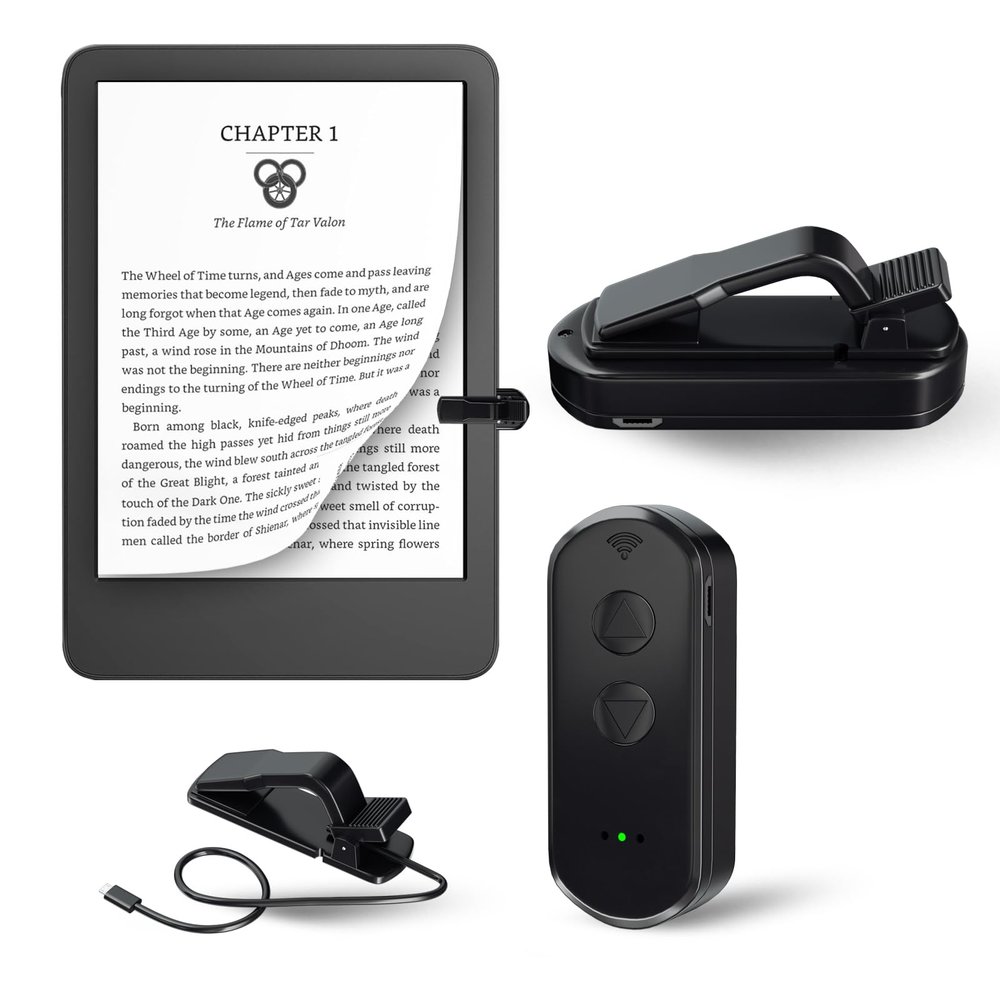 Remote Control Page Turner for Kindle Paperwhite, Remotely Page Turner for iPhone,iPad, Remote Control Page Turner Reading-Convenient Page Turner for Reading Novels, Taking Photos(Two Click Heads)
