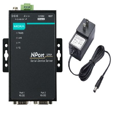 Moxa NPort 5210A with Adapter - 2-Port RS-232 Device Server, 0 to 60C Operating Temperature