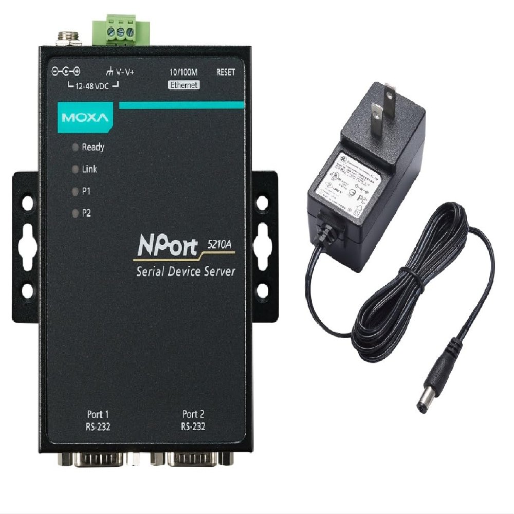 Moxa NPort 5210A with Adapter - 2-Port RS-232 Device Server, 0 to 60C Operating Temperature