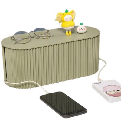 Cable Management Box, Cable Organizer Box Cord Storage Organizer Power Cord Organizer Wire Organizer Box for PC TV Appliances (Greyish Green Large Size)