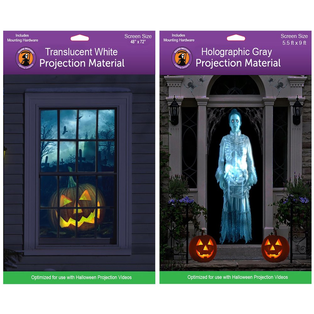 Reaper Brothers Rear Projection Screen Combo Kit Includes 48" x 72" White Translucent Screen Plus 5.5 ft x 9 ft Gray Holographic Screen for Virtual Halloween Window Videos