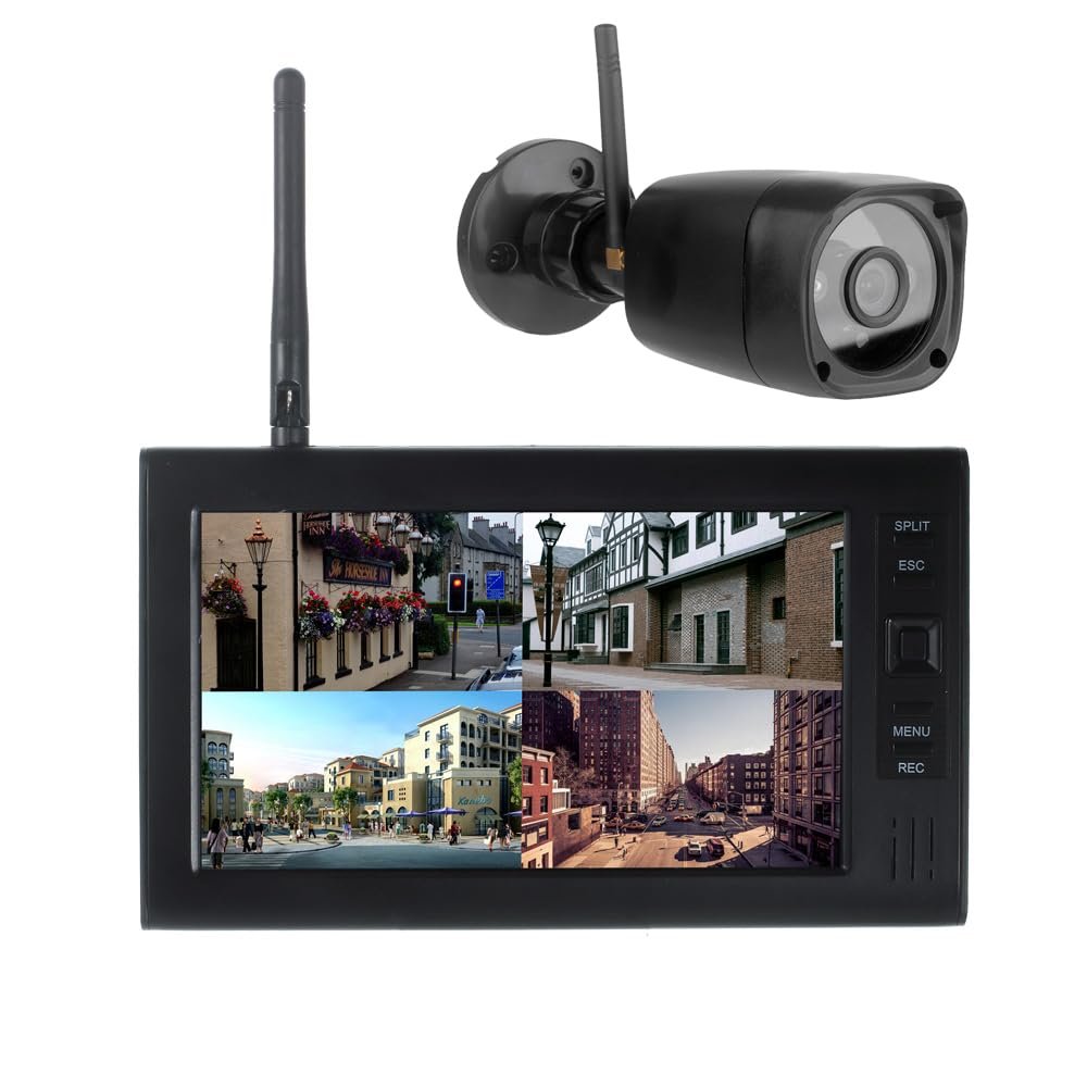 Andoer Wireless Security Camera DVR System with 720P Camera and 7 Inch LCD Monitor Manual/Loop Video Recording Photo Night Vision 30M Transmission Range for Home Office Warehouse Shopping Mall