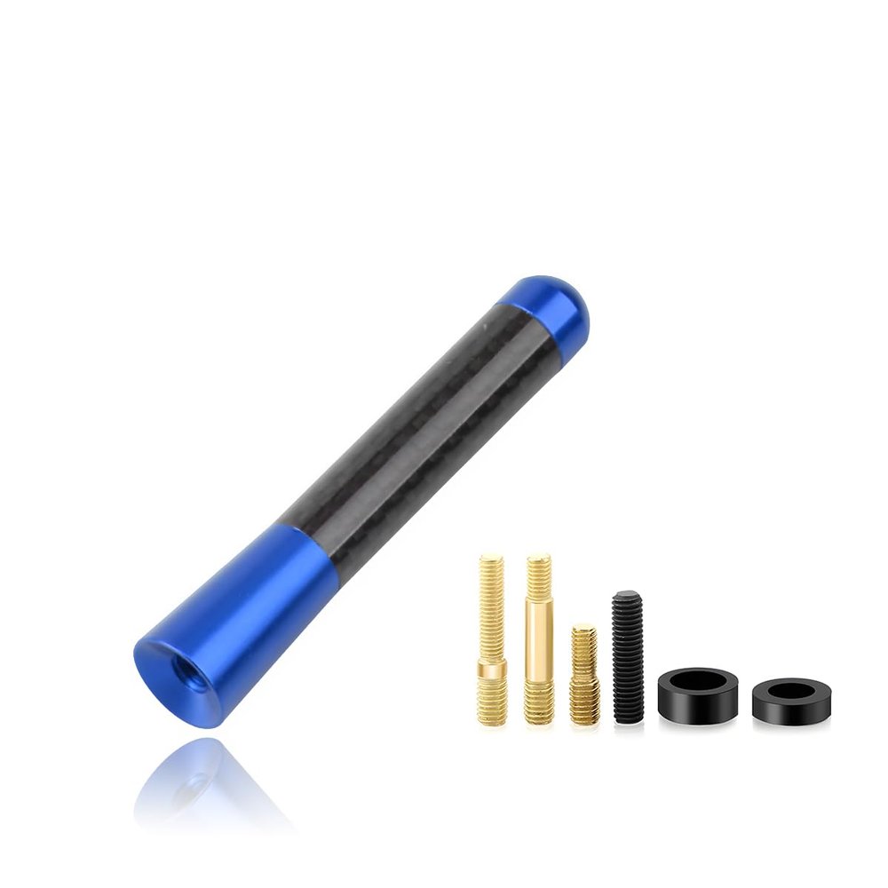 Sylvil Car Short Antenna, 3.15" Aluminum Radio Antennas Replacement, Carbon Fiber Antenna Kit with Screws, AM/FM Roof Mount Car Radio Reception Antennas Mast for Most Cars SUVs (Blue)