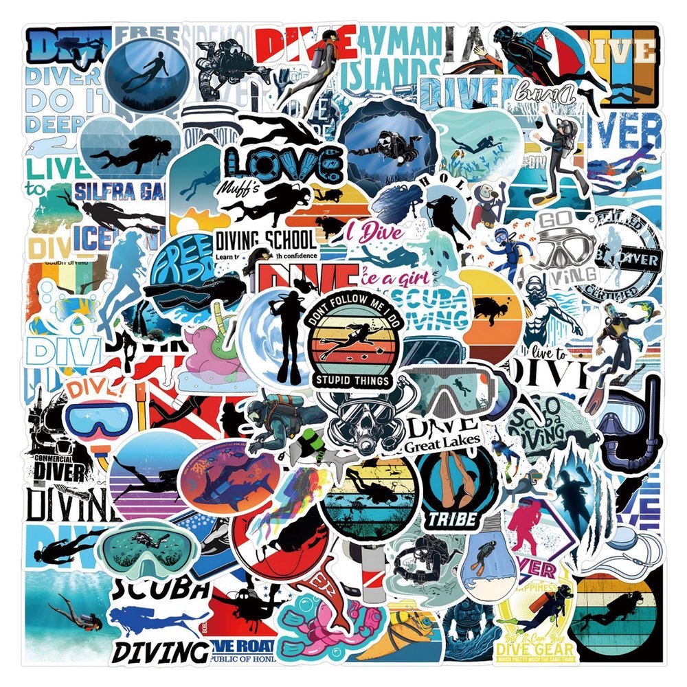 110PCS Diving Stickers Scuba Diving Decals for Water Bottles Laptop Luggage Phone, Eikecy Waterproof Vinyl Sticker for Teens Adults Outdoors Stickers