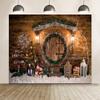 12x8ft Vinyl Christmas Backdrop Xmas Log Cabin Photography Backdrop Hand Light Xmas Tree Sign Gift Wreath Photoshoot Background Xmas Holiday New Year Party Decorations Backdrop Banner Supplies view 2