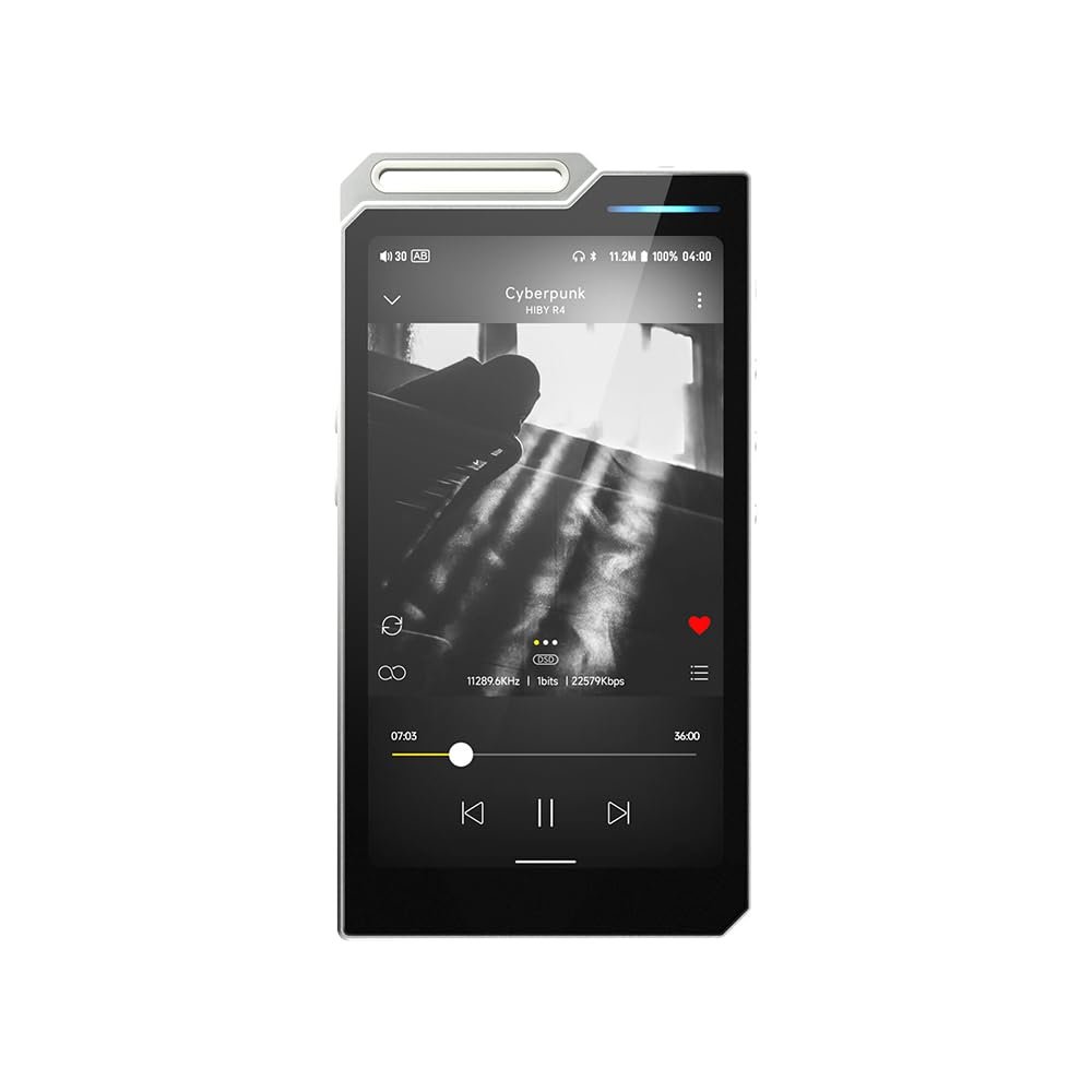 HiBy R4 Next-Gen Digital Audio Player with Spotify, Bluetooth, Wi-Fi, and Android 12 OS | 4-Way HiFi DAP with 3.5mm & 4.4mm Balanced Outputs | 32GB Internal + Expandable Memory up to 2TB (Silver)