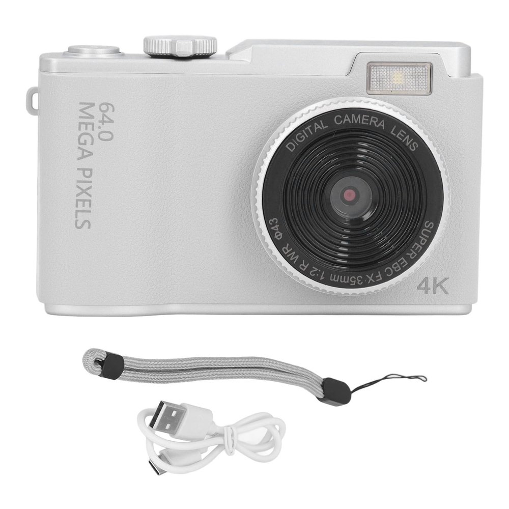 Digital Camera, 48MP 1080P HD Vlogging Camera, 16x Zoom 2.4 Inch Autofocus Compact Camera, Video Camera for Selfie, Travel, Kids, Adults (White)