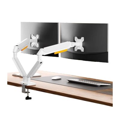 Monitor Mount Dual Monitor Mount up to 32 inches and 22.0 lbs per Screen, Adjustable Gas Spring Monitor Arm, Aluminum Dual Monitor Mount with C-Clamp & Grommet Base Monitor Desk Stand(White)