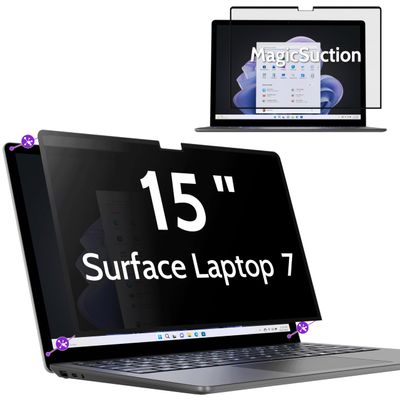 Peslv Privacy Screen for 15 Inch Surface Laptop 7, MagicSuction Removable Anti Spy Black Protector, Glare Blue Light Filter for Microsoft Laptop Computer Monitor