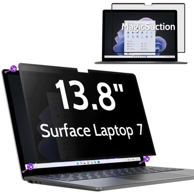 Peslv Privacy Screen for 13.8 Inch Surface Laptop 7, MagicSuction Removable Anti Spy Black Protector, Glare Blue Light Filter for Microsoft Laptop Computer Monitor