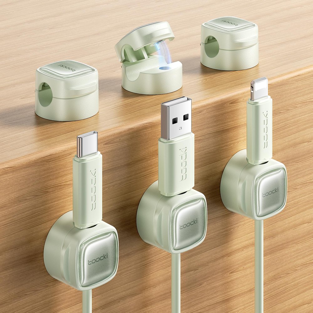 6 Pack Magnetic Cable Clips  Cord Organizer & Holder, Toocki Adhesive Cable Management, Wire Holder for USB Charging Cables, Ideal for Home, Office, Car, Desk, and Nightstand-Green