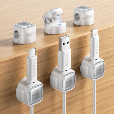 6 Pack Magnetic Cable Clips Cord Organizer & Holder, Toocki Adhesive Cable Management, Wire Holder for USB Charging Cables, Ideal for Home, Office, Car, Desk, and Nightstand-White