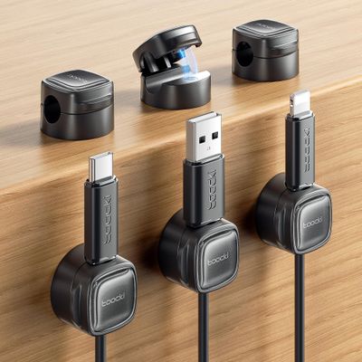6 Pack Magnetic Cable Clips Cord Organizer & Holder, Toocki Adhesive Cable Management, Wire Holder for USB Charging Cables, Ideal for Home, Office, Car, Desk, and Nightstand-Black