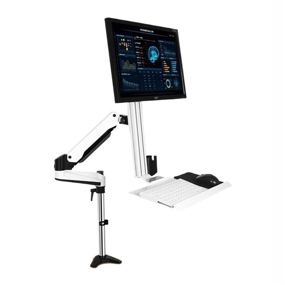 Monitor Mount Single Monitor Desk Mount, Sit Stand Workstation with keyboard tray and mouse box, Height Adjustable gas spring Single Monitor Mount Arm, Holds up to 13.2lbs Monitor Desk Stand(400mm)