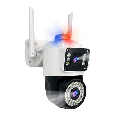 Andoer 2MP+2MP Wireless Monitor Camera with Dual Lens Sound & Light Alarm Wall Mount Smart WiFi Camera Full Color Night Vision 2-Way Audio Humanoid Detection PTZ Rotatable Wireless Security Camera