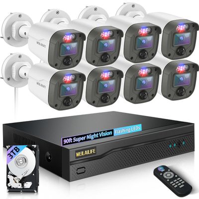 122 Wide-Angle Outdoor Wired Security Camera System, Home Video Surveillance Systems, CCTV Cameras for Home, DVR Surveillance Kits