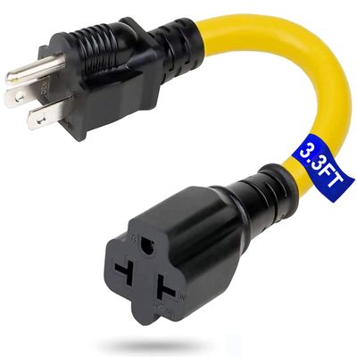 3.3FT [4-in-1] 12AWG 15 Amp to 20 Amp Adapter Household AC Plug T Blade Power Extension Cord Cable, for Nema 5-15P to 5-20R/ 6-15R/ 6-20R,15A 125V to 20A 250V Adapter Cable