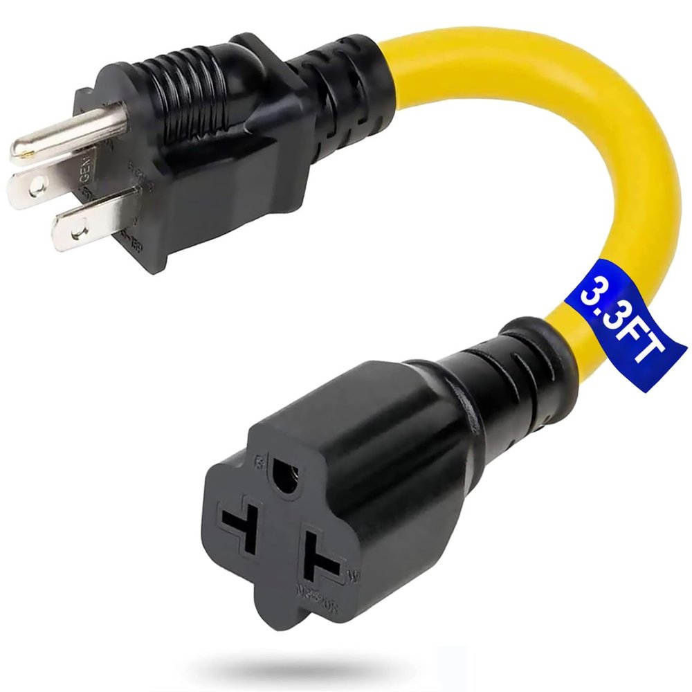 3.3FT [4-in-1] 12AWG 15 Amp to 20 Amp Adapter Household AC Plug T Blade Power Extension Cord Cable, for Nema 5-15P to 5-20R/ 6-15R/ 6-20R,15A 125V to 20A 250V Adapter Cable