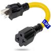 3.3FT [4-in-1] 12AWG 15 Amp to 20 Amp Adapter Household AC Plug T Blade Power Extension Cord Cable, for Nema 5-15P to 5-20R/ 6-15R/ 6-20R,15A 125V to 20A 250V Adapter Cable view 1