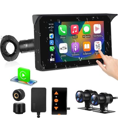 VSYSTO 5 Inch Motorcycle Carplay Touchscreen, Wireless Carplay and Android Auto, GPS Navigation, Parking Monitoring,WiFi Motorcycle Dash Cam SONYIMX307 1080P Front and Rear Camera,Tire Pressure Sensor