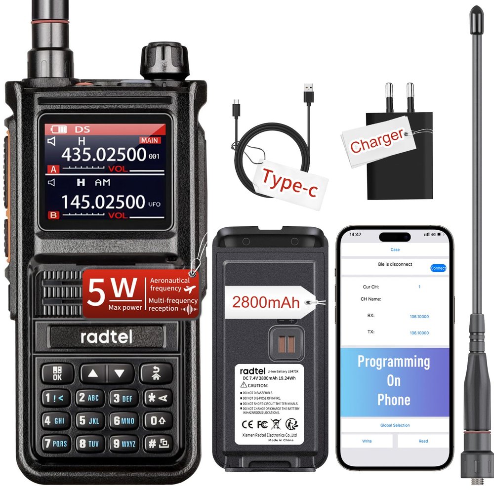 (2 Gen) Radtel RT-470X Plus Tri Band Ham Radio (Mobile App Bluetooth Programming) 256CH Aviation Air Band Radio Long Range Handheld Walkie Talkie NOAA USB-C Rechargeable AM FM