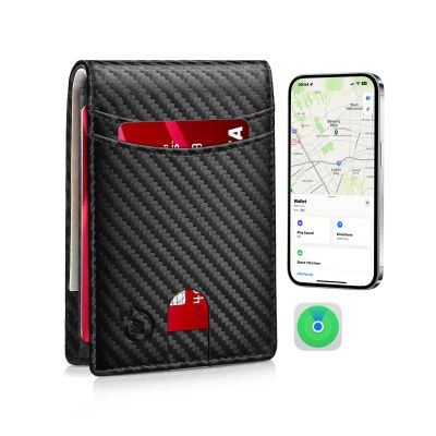 SMART CC Men Wallet with Tracker Work with Apple Findy(iOS only), Wallet Tracker with Bifold Minimalist Thin Wallet 13 Card &2 ID Windows & Cash Slot (carbon Black&Orange)(Not For Android)