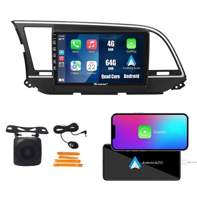 Kunfine Car CarPlay Android Auto Navigation Stereo GPS Radio Reverse Camera Display 9" IPS Touchscreen Headunit Tablet Pad Media Player for Hyundai Elantra 2017-2018, if Applicable Quad Core 4G+64G