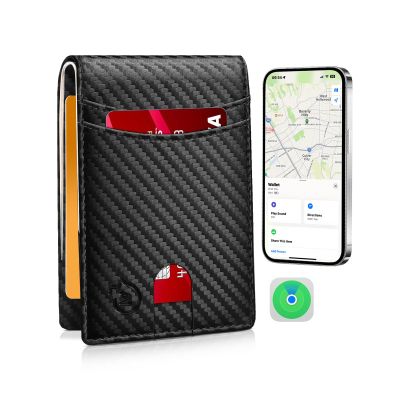 SMART CC Men Wallet with Tracker Work with Apple Findy(iOS only), Wallet Tracker with Bifold Minimalist Thin Wallet 6 Card &1 ID Windows & Cash Slot(Not For Android) (Carbon Black6)