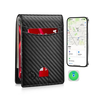 Smart Wallet for Men for Apple Find My App Functions for Air Tag Wallet Tracker Bifold Card Holder Wallet with Gift for Christmas(Not For Android) (Carbon Black+Black)