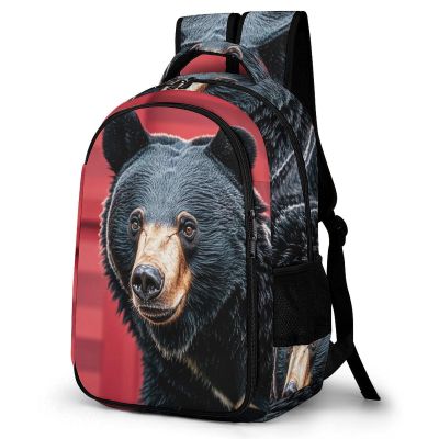 BTCOWZRV Travel Backpack for Men Women Casual Daypack Black Bear Red And Black Plaid Laptop Backpack Computer Bag Lightweight Shoulder Bag