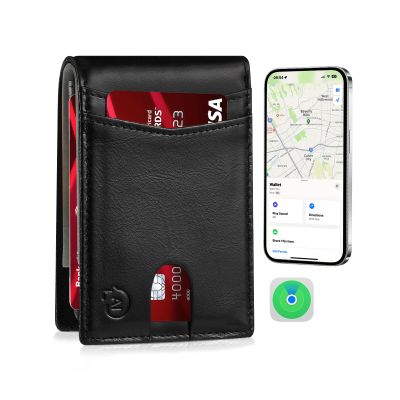 SMART CC Men Wallet with Tracker Work with Apple Findy(iOS only), Wallet Tracker with Bifold Minimalist Thin Wallet 13 Card &2 ID Windows & Cash Slot (Black&Orange)(Not For Android)