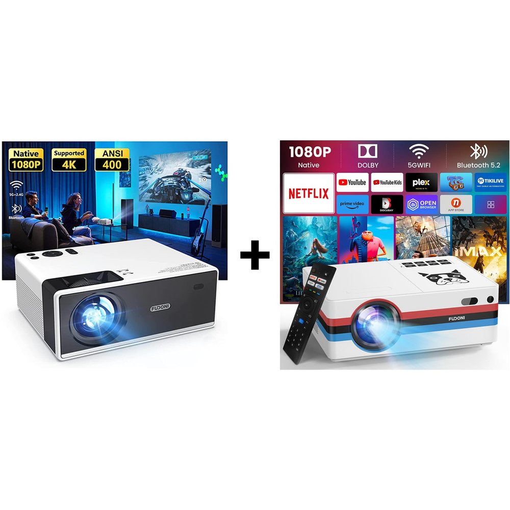 FUDONI P3 Bluetooth Projector and S1 Netflix Projector, Outdoor Movie Projector with WiFi and Bluetooth Native 1080P 4K Supported